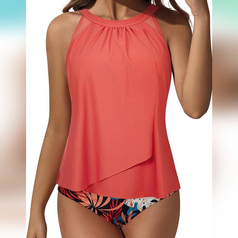 SUUKSESS 2 Piece High Waisted Tankini Swimsuit